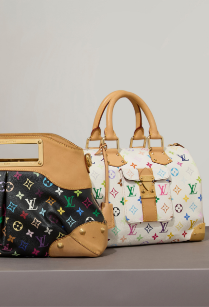 Louis Vuitton x Takashi Murakami Black Multicolore Bags and Wallet displayed on top of each other