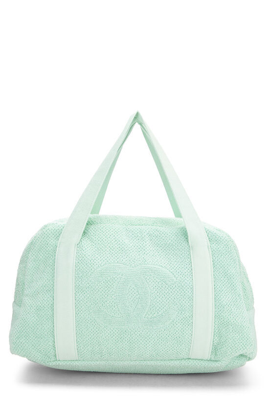 GREEN TERRY CLOTH 'CC' BEACH TOTE LARGE