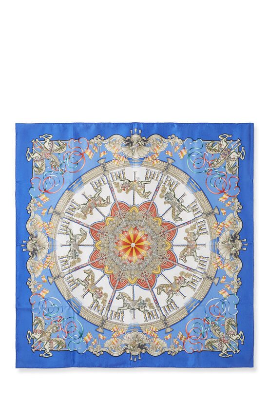 BLUE & MULTICOLOR 'LUNA PARK' SILK SCARF 90