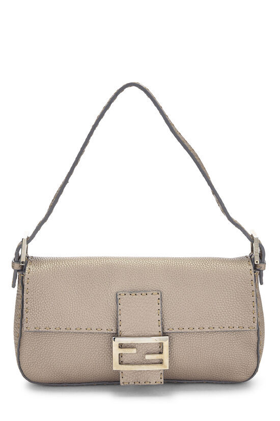 FENDI Grey Leather Selleria Baguette