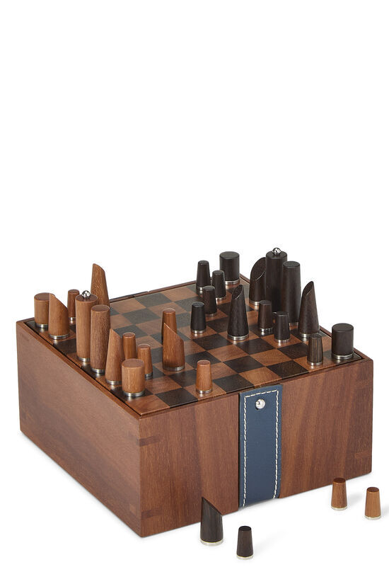 HERMÈS Brown Wood Chess Set Mini