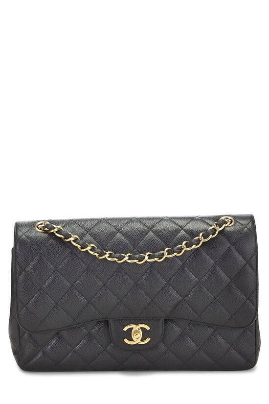 CHANEL Black Quilted Caviar New Classic Double Flap Jumbo